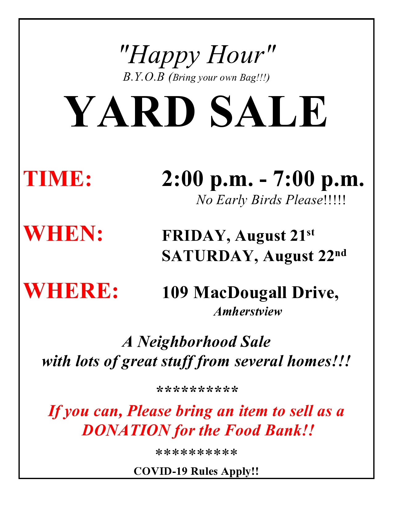 Happy Hour Yard Sale Partners in Mission Foodbank